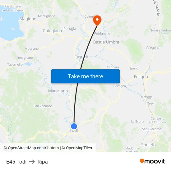 E45 Todi to Ripa map