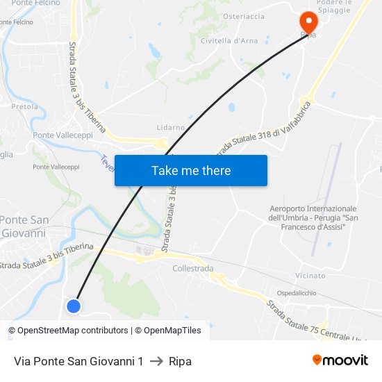 Via Ponte San Giovanni 1 to Ripa map