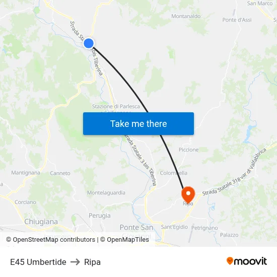 E45 Umbertide to Ripa map