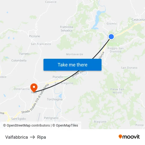 Valfabbrica to Ripa map