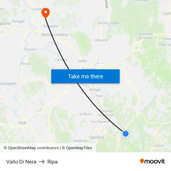 Vallo Di Nera to Ripa map