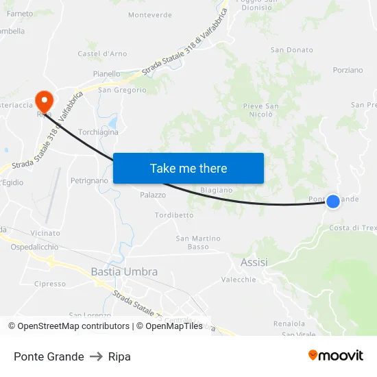 Ponte Grande to Ripa map