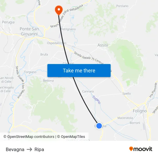 Bevagna to Ripa map
