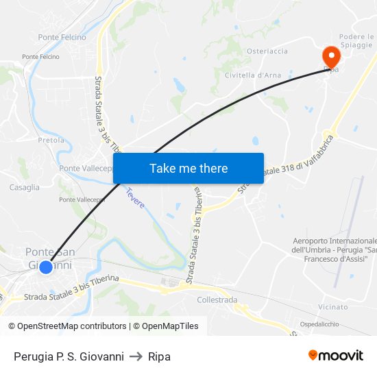 Perugia P. S. Giovanni to Ripa map