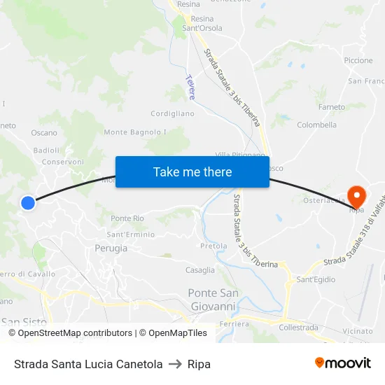Santa Lucia Canetola Road to Ripa map