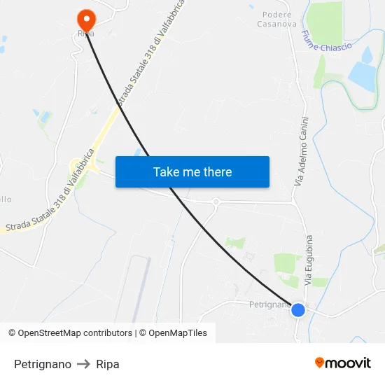 Petrignano to Ripa map