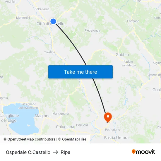 Città di Castello Hospital to Ripa map