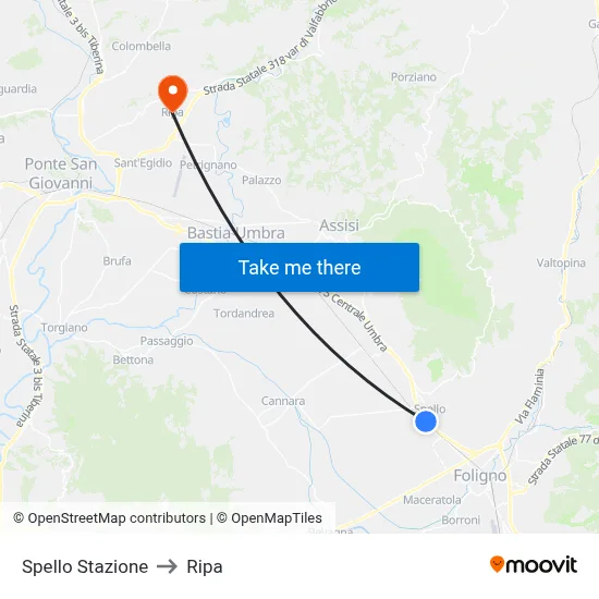Spello Station to Ripa map