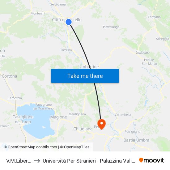 V.M.Liberta' to Università Per Stranieri - Palazzina Valitutti map