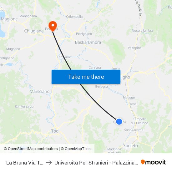 La Bruna Via Turati to Università Per Stranieri - Palazzina Valitutti map
