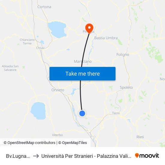 Bv.Lugnano to Università Per Stranieri - Palazzina Valitutti map