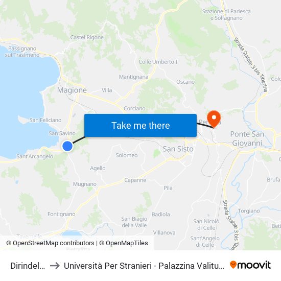 Dirindello to Università Per Stranieri - Palazzina Valitutti map