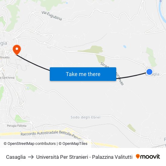 Casaglia to Università Per Stranieri - Palazzina Valitutti map