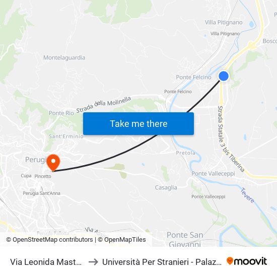 Via Leonida Mastrodicasa to Università Per Stranieri - Palazzina Valitutti map