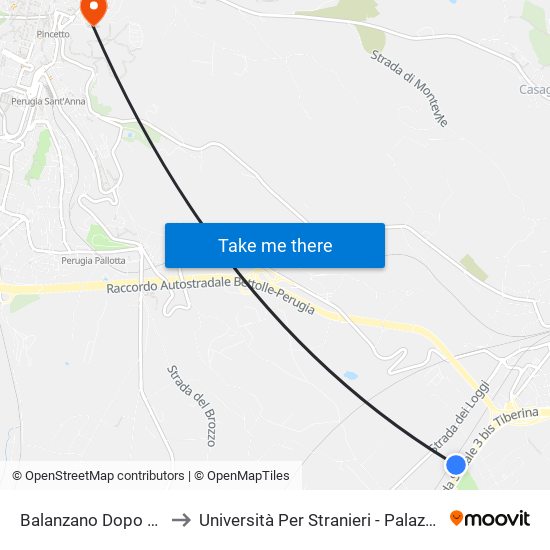 Balanzano Dopo Sottovia to Università Per Stranieri - Palazzina Valitutti map