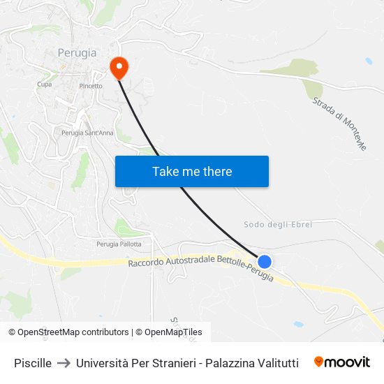 Piscille to Università Per Stranieri - Palazzina Valitutti map