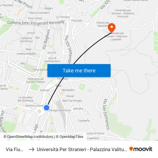 Via Fiume to Università Per Stranieri - Palazzina Valitutti map