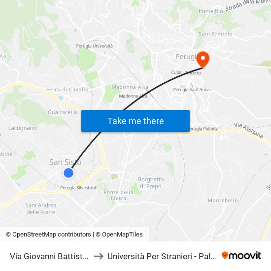 Via Giovanni Battista Pergolesi to Università Per Stranieri - Palazzina Valitutti map