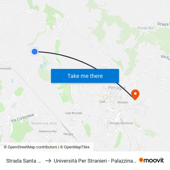Strada Santa Lucia to Università Per Stranieri - Palazzina Valitutti map
