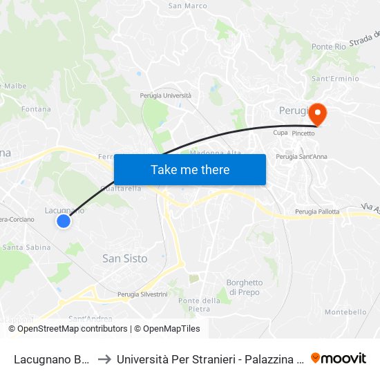 Lacugnano Bassa to Università Per Stranieri - Palazzina Valitutti map