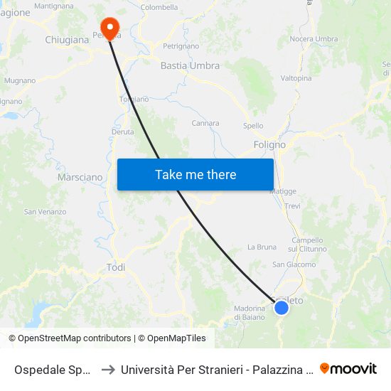 Ospedale Spoleto to Università Per Stranieri - Palazzina Valitutti map