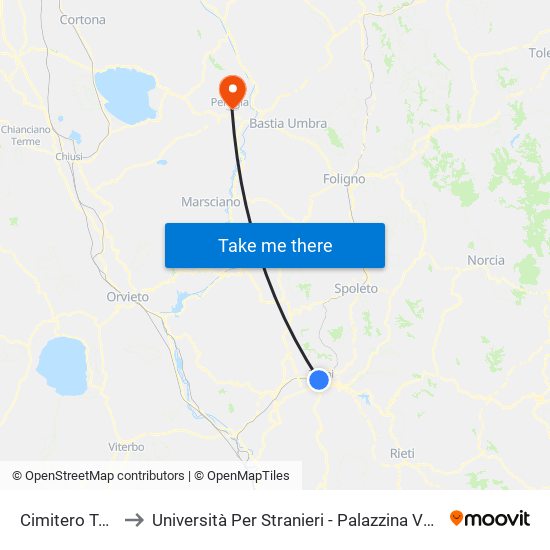 Cimitero Terni to Università Per Stranieri - Palazzina Valitutti map