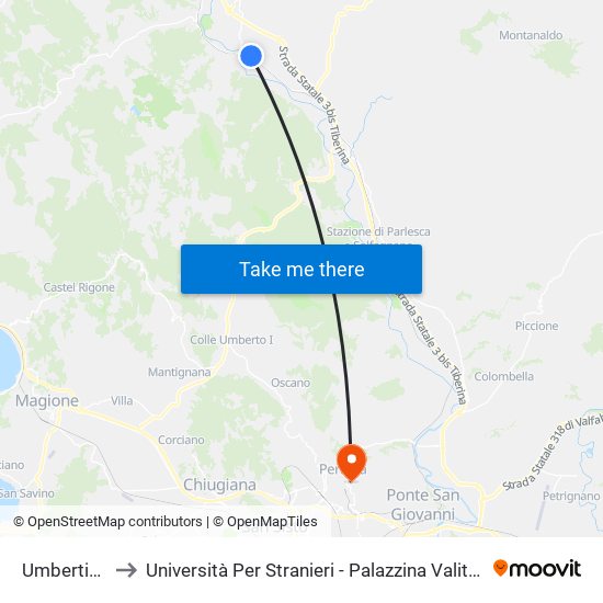 Umbertide to Università Per Stranieri - Palazzina Valitutti map