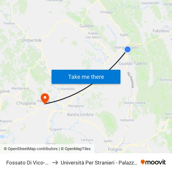 Fossato Di Vico-Gubbio to Università Per Stranieri - Palazzina Valitutti map