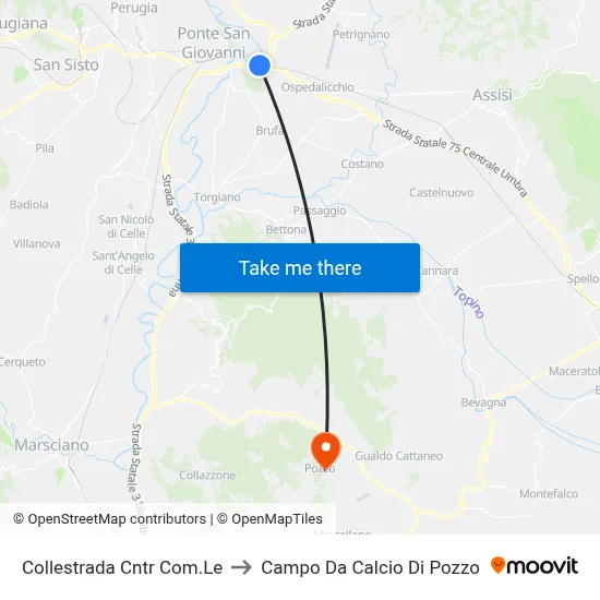 Collestrada Shopping Center to Pozzo Soccer Field map
