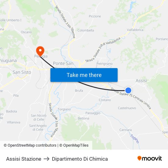 Assisi Stazione to Dipartimento Di Chimica map