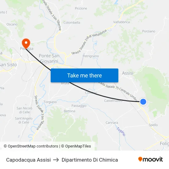Capodacqua Assisi to Dipartimento Di Chimica map