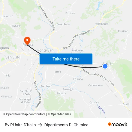 Bv.P.Unita D'Italia to Dipartimento Di Chimica map