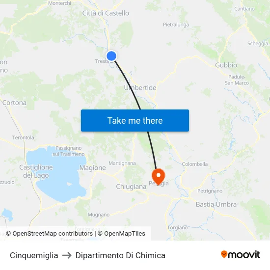 Cinquemiglia to Chemistry Department map