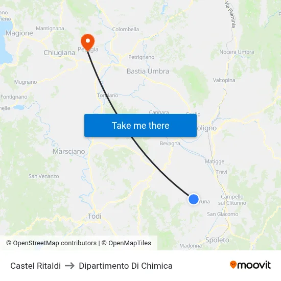 Castel Ritaldi to Chemistry Department map