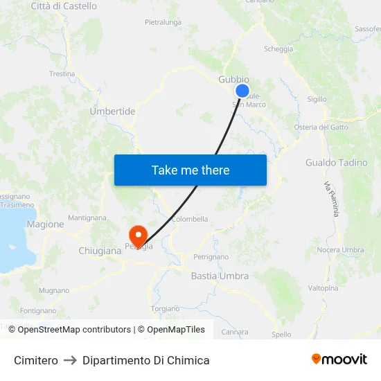 Cemetery to Chemistry Department map