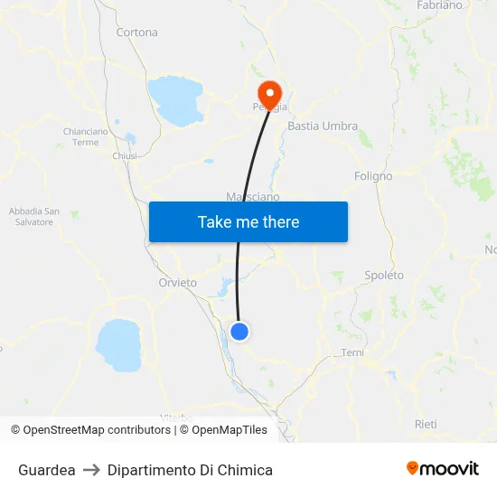 Guardea to Dipartimento Di Chimica map