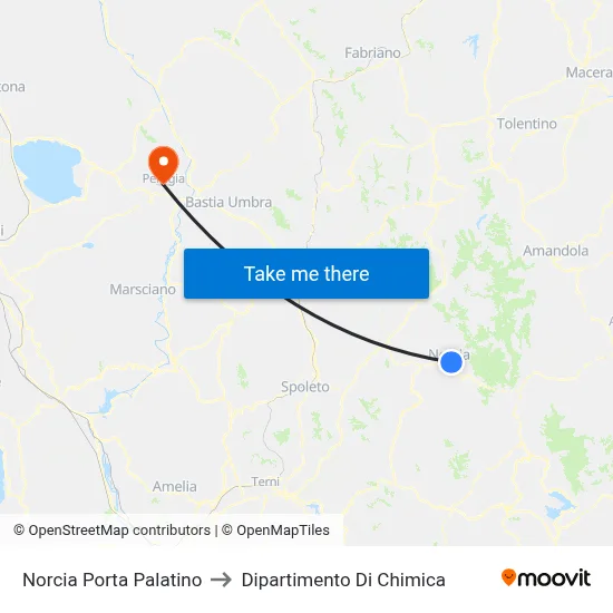 Norcia Porta Palatino to Chemistry Department map