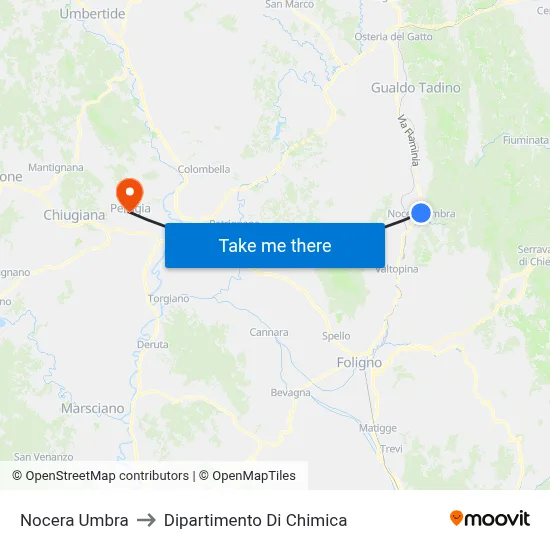 Nocera Umbra to Dipartimento Di Chimica map