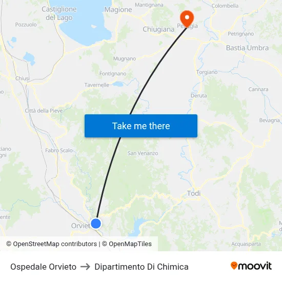 Orvieto Hospital to Chemistry Department map