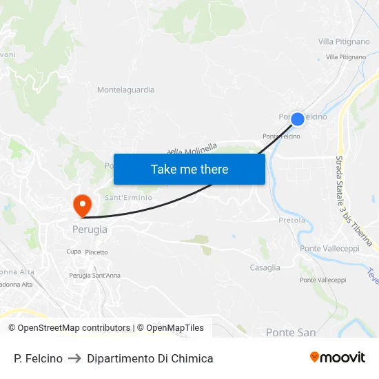 Ponte Felcino to Chemistry Department map