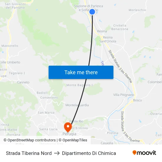 North Tiber Road to Chemistry Department map