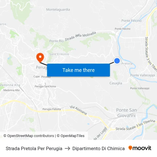 Strada Pretola Per Perugia to Dipartimento Di Chimica map