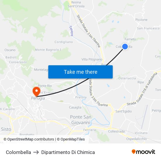 Colombella to Dipartimento Di Chimica map