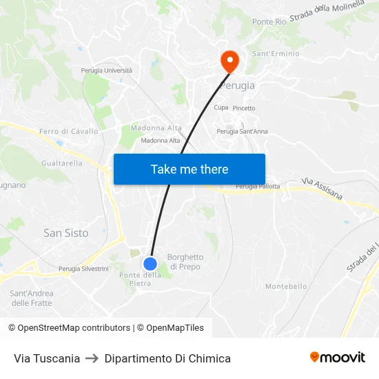 Tuscania Street to Chemistry Department map
