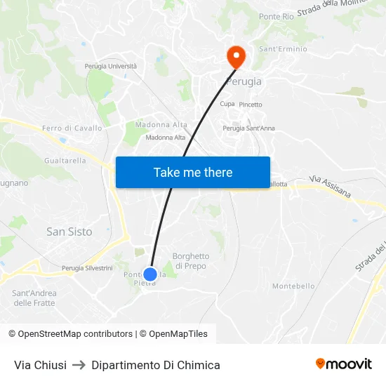 Via Chiusi to Dipartimento Di Chimica map