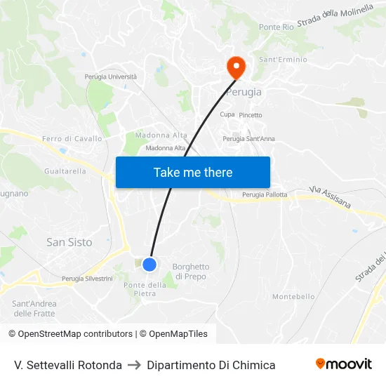 Via Settevalli Roundabout to Chemistry Department map