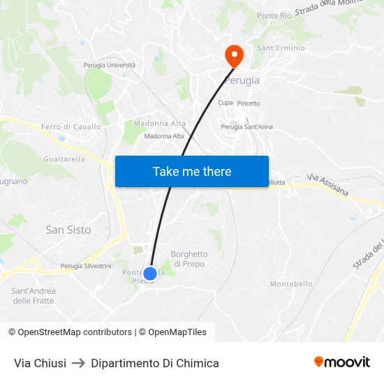 Chiusi Street to Chemistry Department map