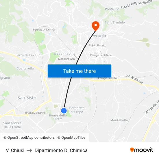 Via Chiusi to Chemistry Department map