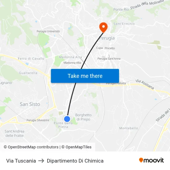Tuscania Street to Chemistry Department map