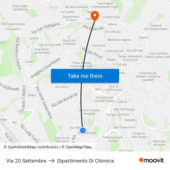 Via 20 Settembre to Dipartimento Di Chimica map